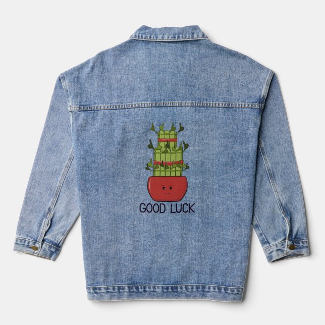 Lucky Bamboo Plant with Greeting Denim Jacket (Back)