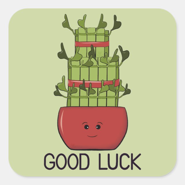 Lucky Bamboo Plant with Greeting Square Sticker (Front)