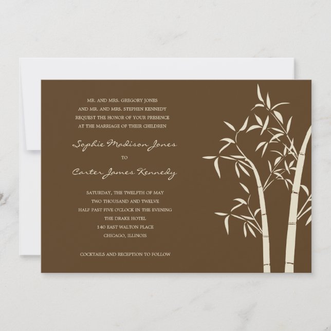 Lucky Bamboo Wedding Invitation - Brown (Front)