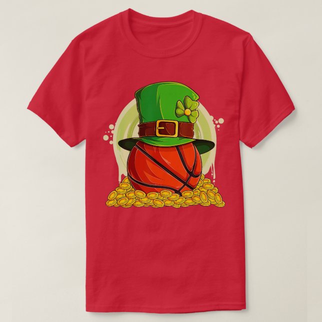 Lucky Basketball Leprechaun Hat Pile Golden Coins T-Shirt (Design Front)