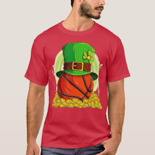 Lucky Basketball Leprechaun Hat Pile Golden Coins T-Shirt