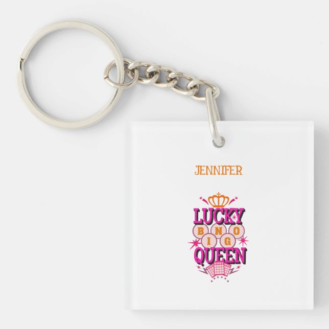 Lucky Bingo Queen /editable name Key Ring (Front)