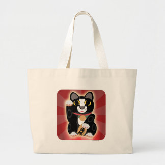 Lucky Black and White Cat Large Tote Bag