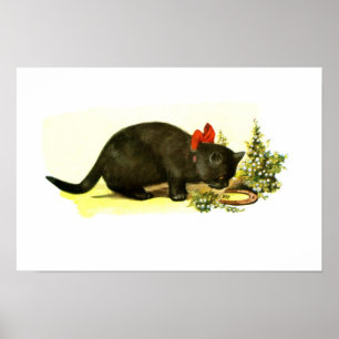 Lucky black cat animal art poster