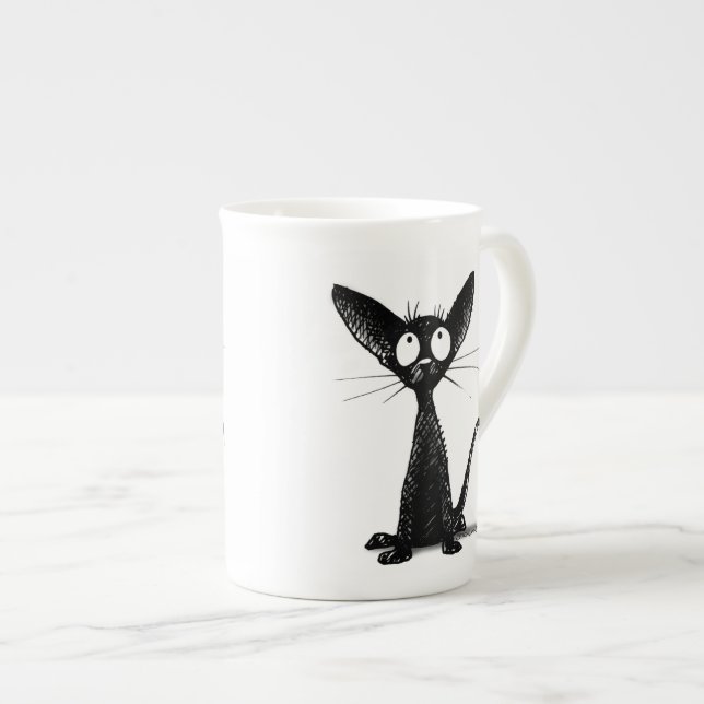 Lucky Black Cat Bone China Mug (Front Right)