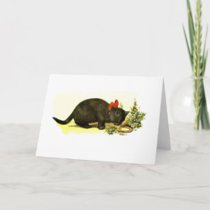 Lucky black cat holiday card