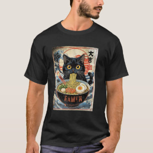 Lucky Black Cat Ramen Retro Style Japanese Ramen T-Shirt
