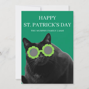 Lucky Black Cat Shamrock Photo St. Patrick's Day Holiday Card