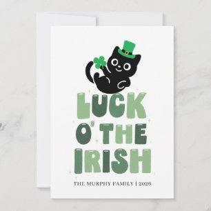 Lucky Black Cat Shamrock Photo St. Patrick's Day Holiday Card