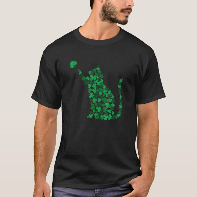 Lucky Black Cat Shamrock St Patricks Day Irish Wom T-Shirt (Front)