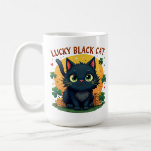 Lucky Black Cat: St. Patrick's Day Clover & Coins  Coffee Mug