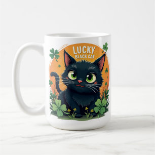 Lucky Black Cat: St. Patrick's Day Clover & Coins  Coffee Mug