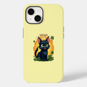 Lucky Black Cat: St. Patrick's Day Clover & Coins iPhone 14 Case