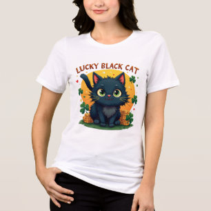 Lucky Black Cat: St. Patrick's Day Clover & Coins Tri-Blend Shirt
