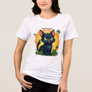 Lucky Black Cat: St. Patrick's Day Clover & Coins Tri-Blend Shirt