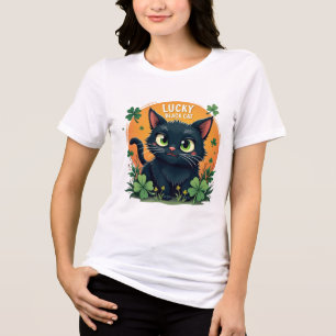Lucky Black Cat: St. Patrick's Day Clover & Coins Tri-Blend Shirt