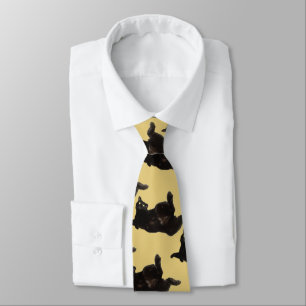 Lucky Black Cat Tum's Up on Gold Tie