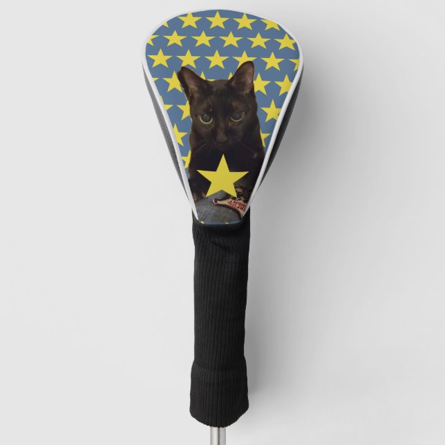 Lucky Black Cat w/Stars Golf Head Cover (Front)