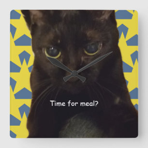 Lucky Black Cat w/Stars Square Wall Clock