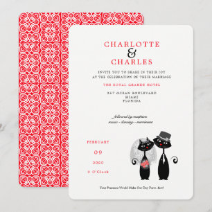 Lucky Black Cats Bride   Groom Purrr..fect Wedding Invitation