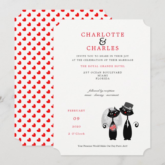 Lucky Black Cats Bride | Groom Purrr..fect Wedding Invitation (Front/Back)
