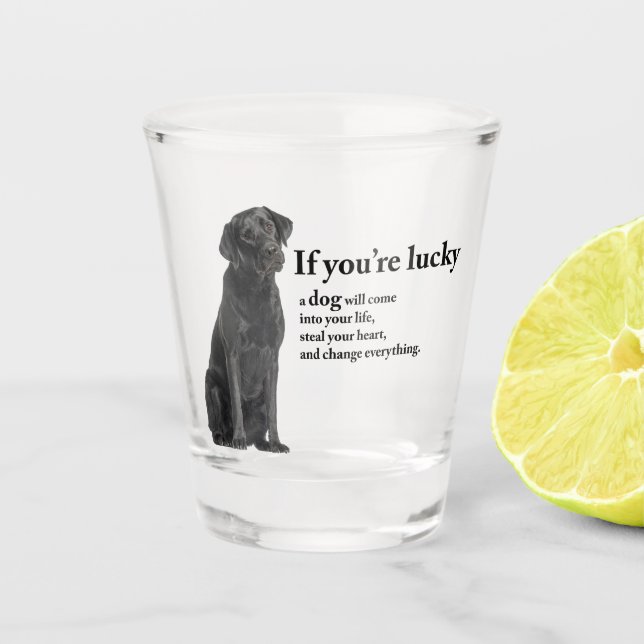 Lucky Black Lab Shot Glass (Front)