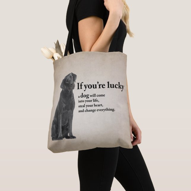 Lucky Black Lab Tote Bag (Close Up)
