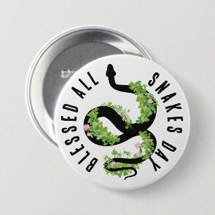 Lucky Black Serpent in Clover All Snakes Day Butto 7.5 Cm Round Badge