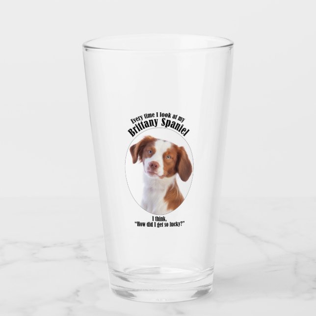 Lucky Brittany Spaniel Glass (Front)