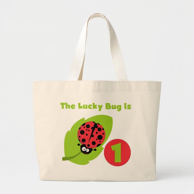 Lucky  Bug 1st Birthday T-shirts and Gifts Large Tote Bag (Front)