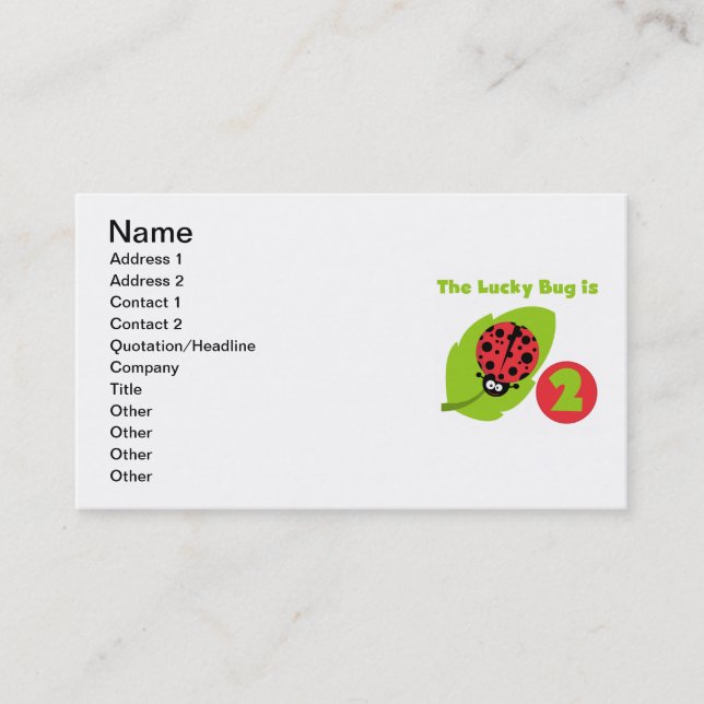 Lucky Bug 2nd Birthday T-shirts and Gifts Business Card (Front)