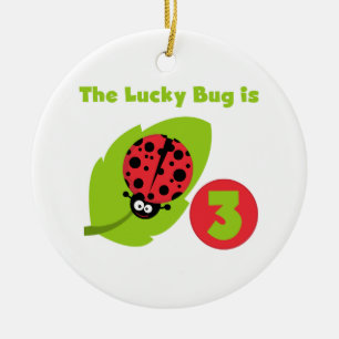 Lucky Bug 3rd Birthday T shirts and Gifts Ceramic Tree Decoration