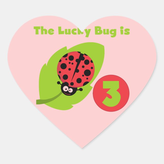 Lucky Bug 3rd Birthday T shirts and Gifts Heart Sticker (Front)