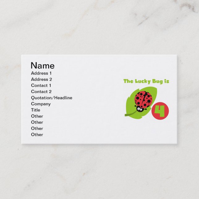 Lucky Bug 4th Birthday T-shirts and Gifts Business Card (Front)