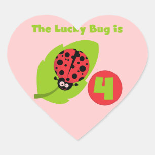 Lucky Bug 4th Birthday T-shirts and Gifts Heart Sticker