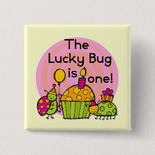 Lucky Bug Cupcake 1st Birthday Tshirts and Gifts 15 Cm Square Badge