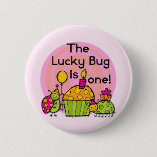 Lucky Bug Cupcake 1st Birthday Tshirts and Gifts 6 Cm Round Badge
