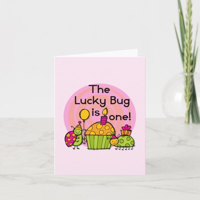Lucky Bug Cupcake 1st Birthday Tshirts and Gifts Card (Front)