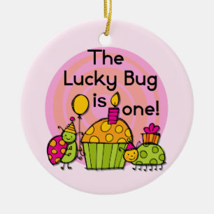 Lucky Bug Cupcake 1st Birthday Tshirts and Gifts Ceramic Tree Decoration