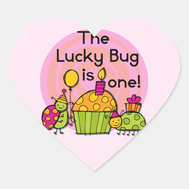Lucky Bug Cupcake 1st Birthday Tshirts and Gifts Heart Sticker (Front)