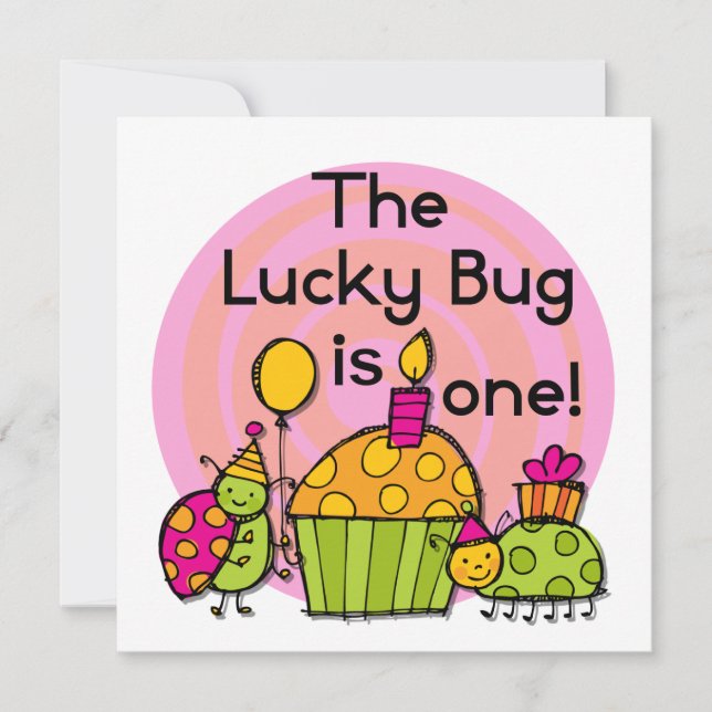 Lucky Bug Cupcake 1st Birthday Tshirts and Gifts Invitation (Front)