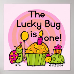 Lucky Bug Cupcake 1st Birthday Tshirts and Gifts Poster