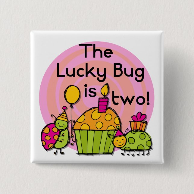 Lucky Bug Cupcake 2nd Birthday T-shirts and Gifts 15 Cm Square Badge (Front)