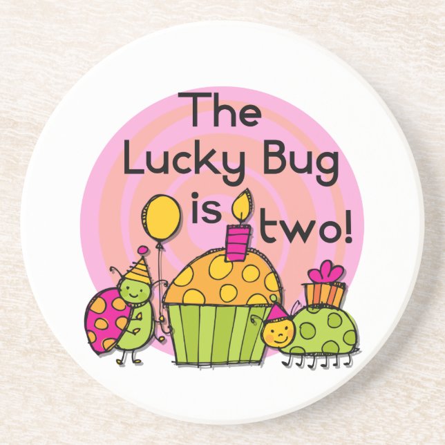 Lucky Bug Cupcake 2nd Birthday T-shirts and Gifts Coaster (Front)