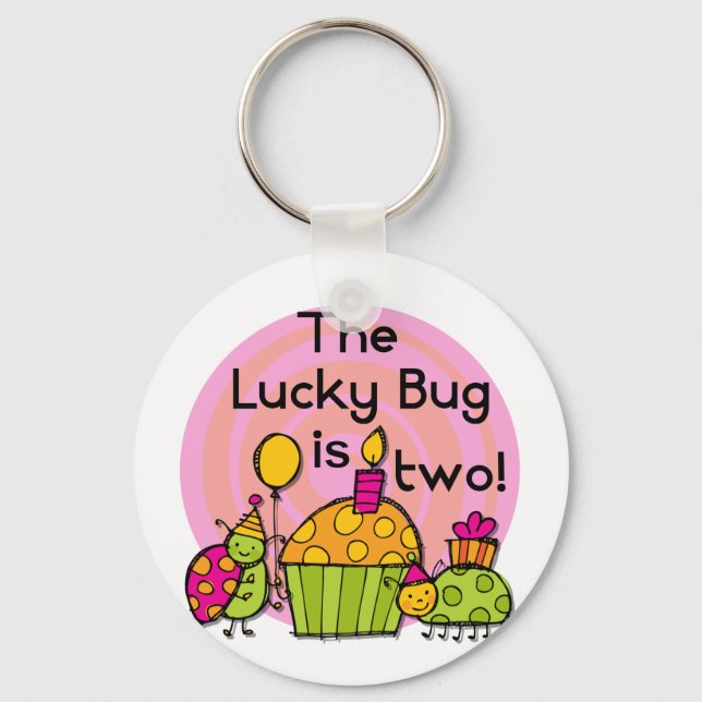 Lucky Bug Cupcake 2nd Birthday T-shirts and Gifts Key Ring (Front)