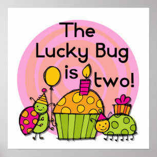 Lucky Bug Cupcake 2nd Birthday T-shirts and Gifts Poster