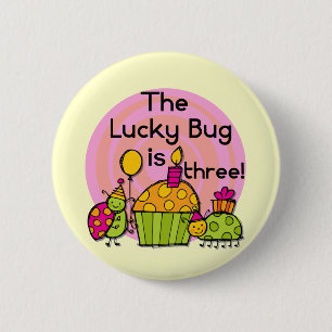Lucky Bug Cupcake 3rd Birthday Tshirts and Gifts 6 Cm Round Badge