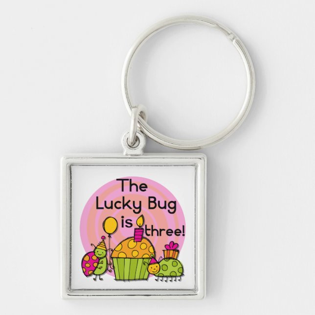 Lucky Bug Cupcake 3rd Birthday Tshirts and Gifts Key Ring (Front)