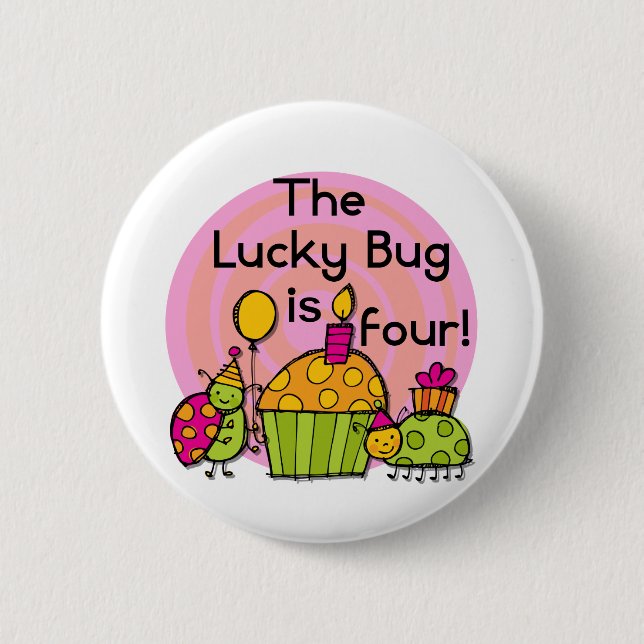 Lucky Bug Cupcake 4th Birthday T-shirts and Gifts 6 Cm Round Badge (Front)