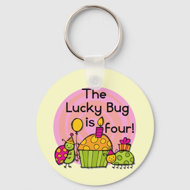 Lucky Bug Cupcake 4th Birthday T-shirts and Gifts Key Ring (Front)